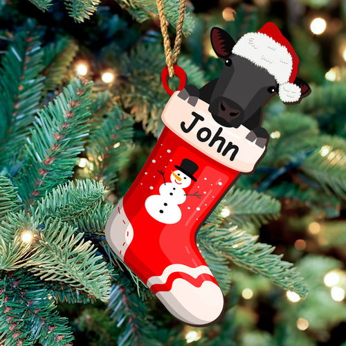 Personalized Wooden Ornament Cattle in Stockings For Christmas