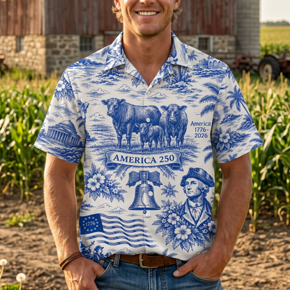 America 250 Hawaiian Shirt 1776–2026, Vintage Patriotic Shirt For Farmer