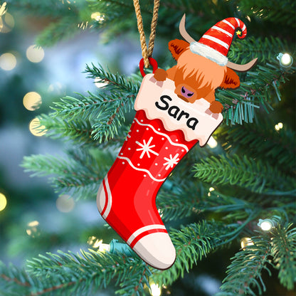 Personalized Wooden Ornament Cattle in Stockings For Christmas