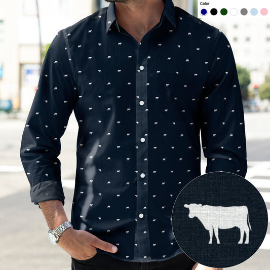 Cattle icon pattern - Men's Casual Long Sleeve Shirt - myfunfarm