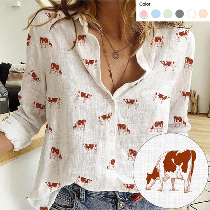 Ayrshires Cattle icon pattern Women's Mock Linen Shirts for farmers - myfunfarm