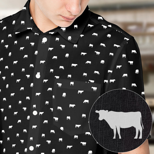 Cattle icon pattern - Men's Linen Short Sleeve Shirt for farmers - myfunfarm