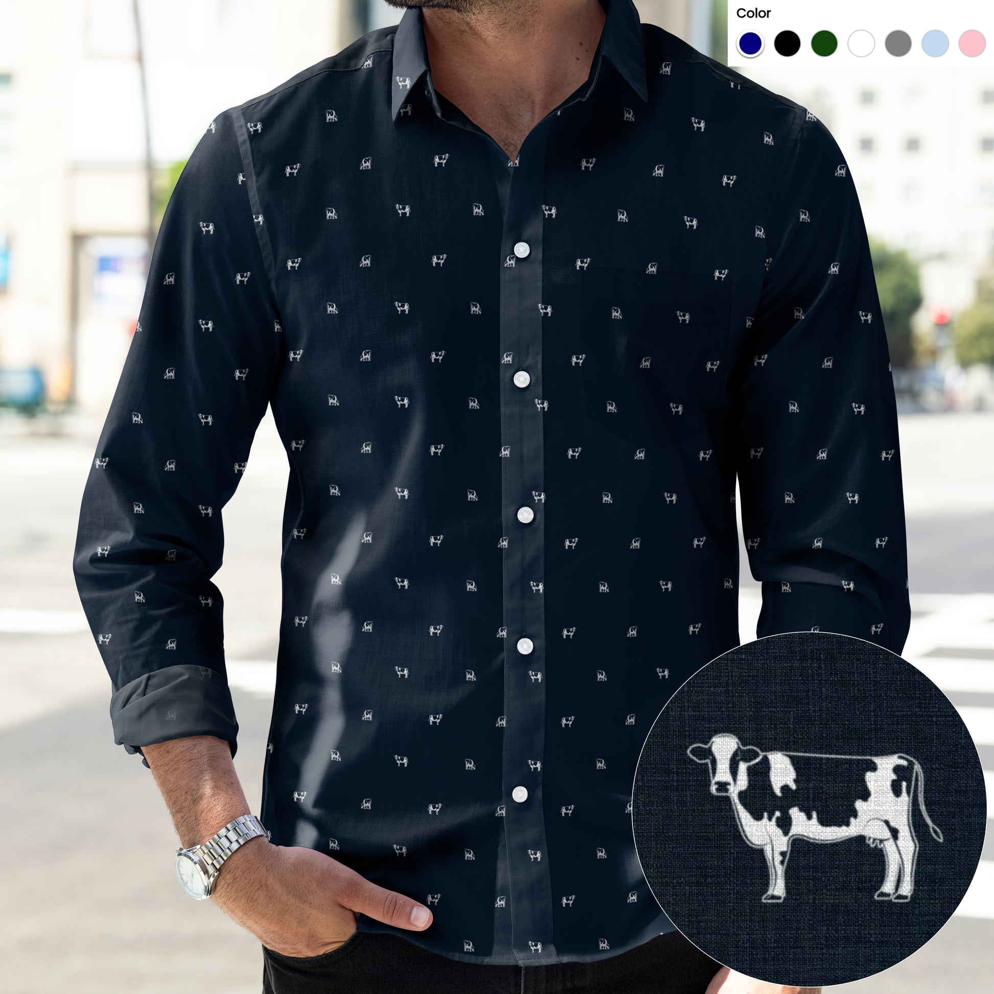 Dairy cow icon pattern - Men's Casual Long Sleeve Shirt - myfunfarm