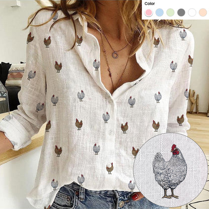 Chicken pattern Women's Mock Linen Shirts - myfunfarm