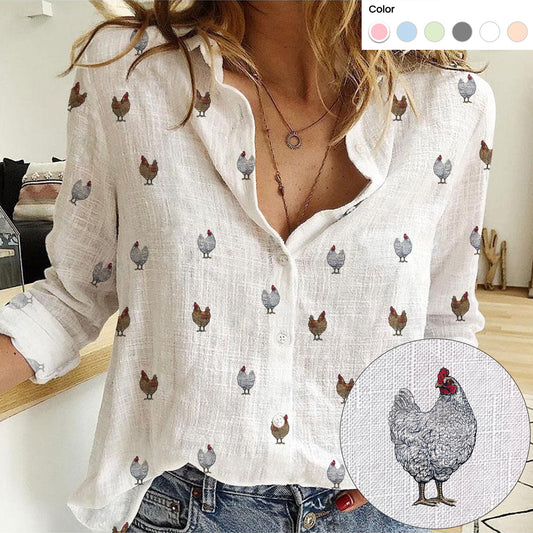 Chicken pattern Women's Mock Linen Shirts - myfunfarm