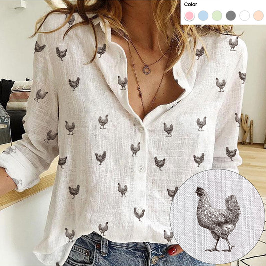 Leghorn Chicken pattern Women's Mock Linen Shirts