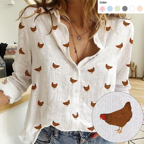 Rhode Island Red Chicken pattern Women's Mock Linen Shirts