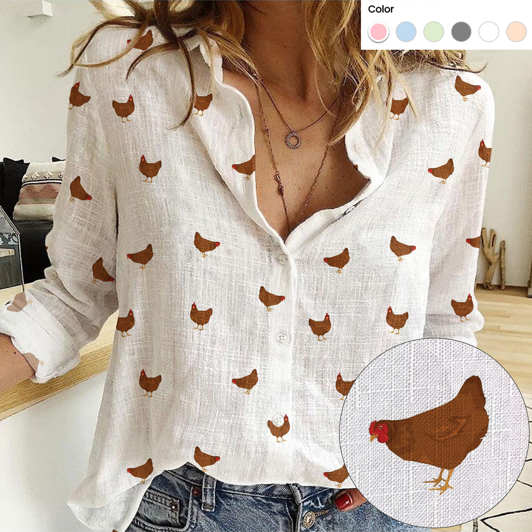 Rhode Island Red Chicken pattern Women's Mock Linen Shirts