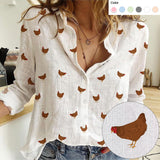 Rhode Island Red Chicken pattern Women's Mock Linen Shirts