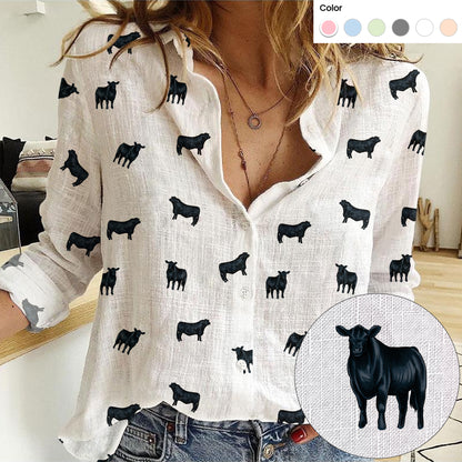 Brangus Cattle icon pattern Women's Mock Linen Shirts for farmers - myfunfarm