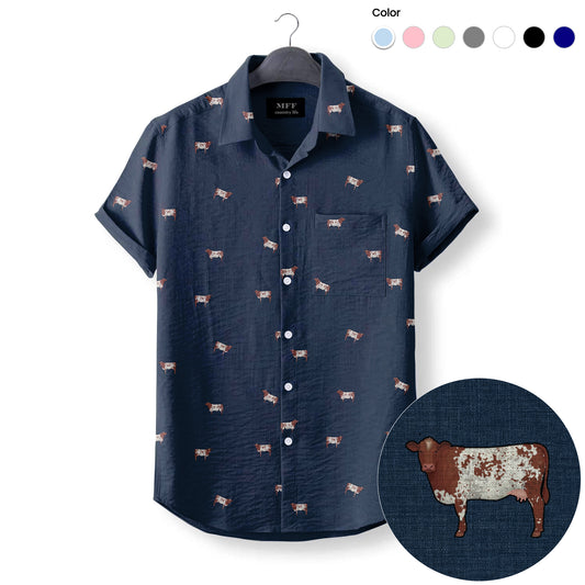 Shorthorn cattle cattle icon pattern - Button Down Shirts for farmers