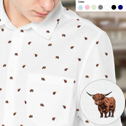 Highland cattle pattern - Men's Casual Long Sleeve Shirt - myfunfarm