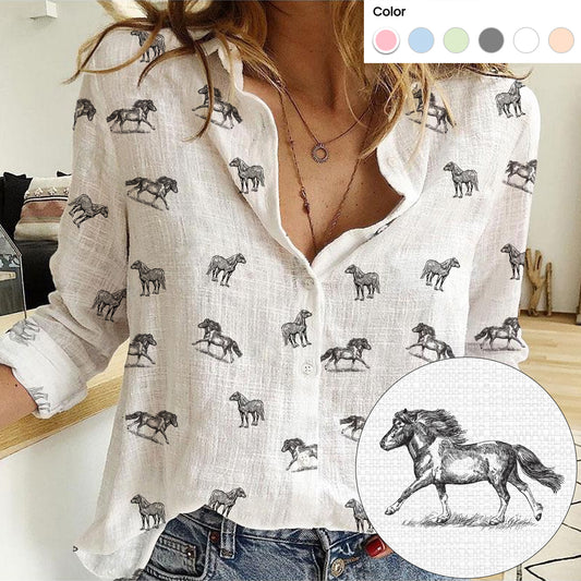 Pony Horse icon pattern Women's Mock Linen Shirts