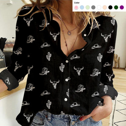 Western Texas pattern Women's Mock Linen Shirts - myfunfarm