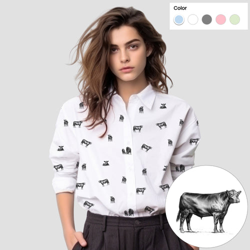 Cattle icon pattern -Women's Linen Shirts for farmers