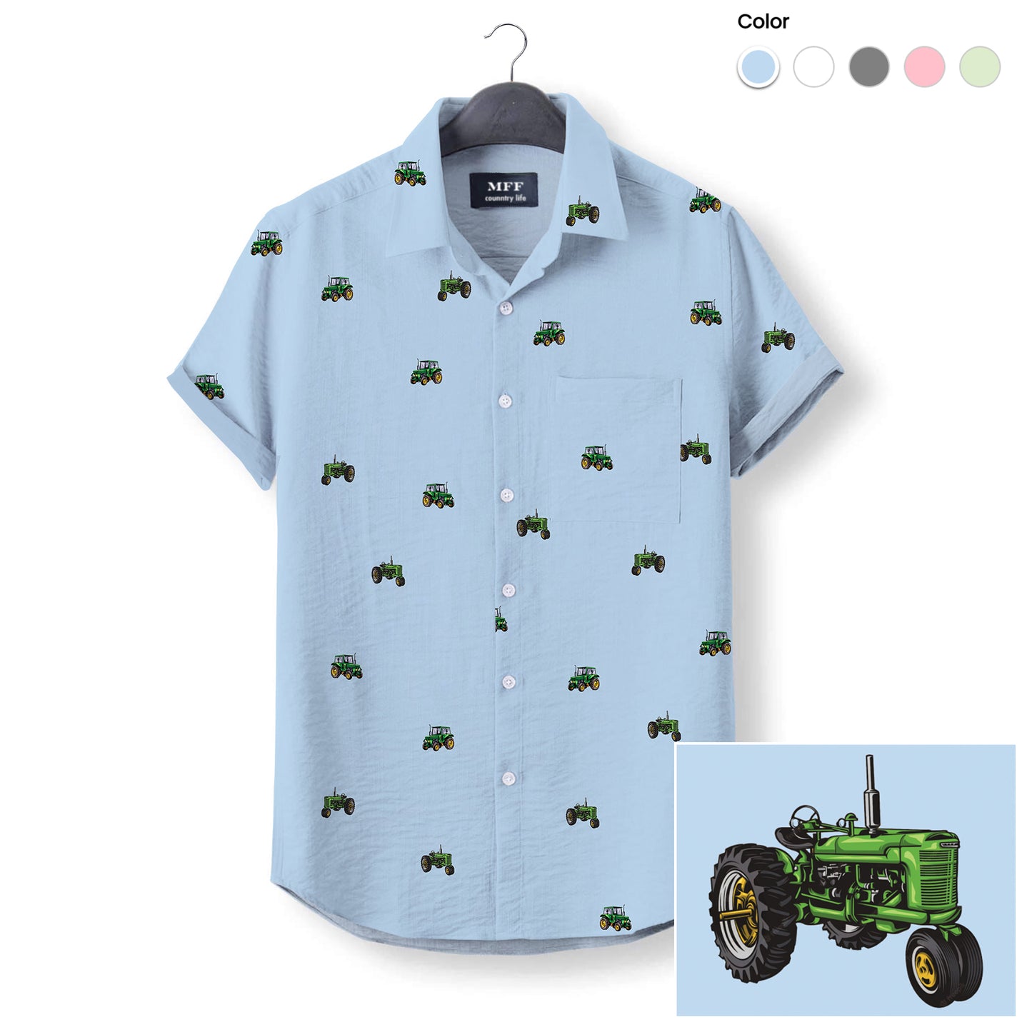 Green tractor icon pattern - Button Down Shirts for farmers - myfunfarm