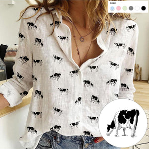 Dairy cow icon pattern Women's Linen Shirts for farmers