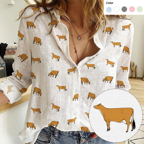Jersey Cow icon pattern Women's Linen Shirts for farmers