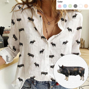 Berkshire pig icon pattern Women's Linen Shirts