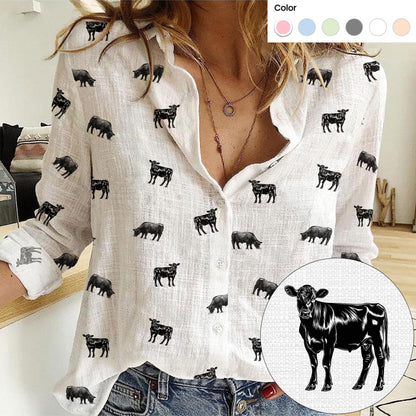 Angus Cattle icon pattern - Women's Mock Linen Shirts for farmers - myfunfarm