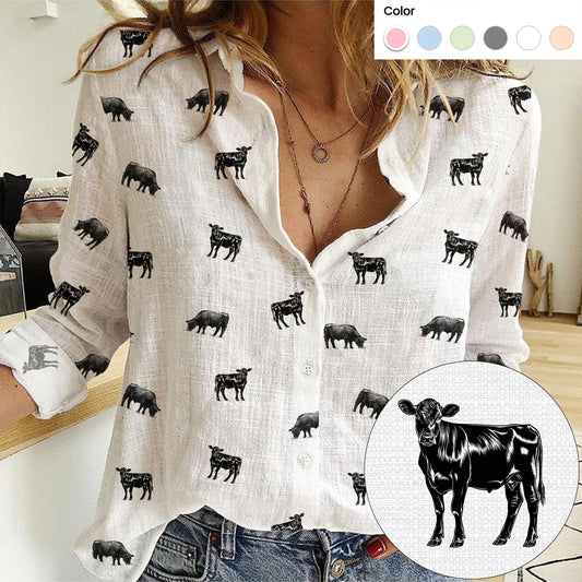 Angus Cattle icon pattern - Women's Mock Linen Shirts for farmers