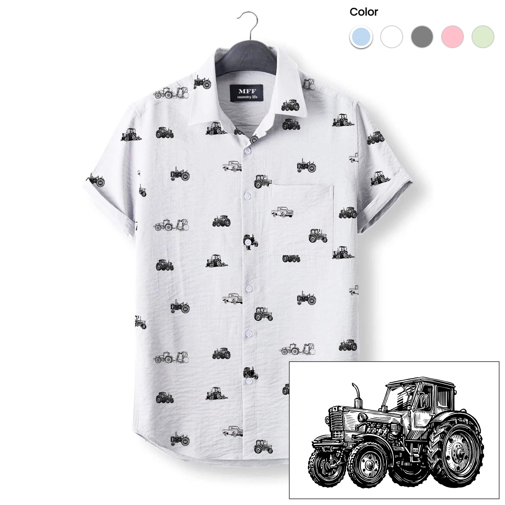 Tractors icon pattern - Button Down Shirts for farmers - myfunfarm
