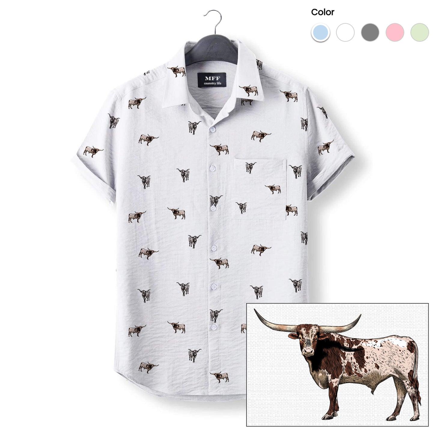 Texas Longhorn icon pattern - Button Down Shirts for farmers - myfunfarm