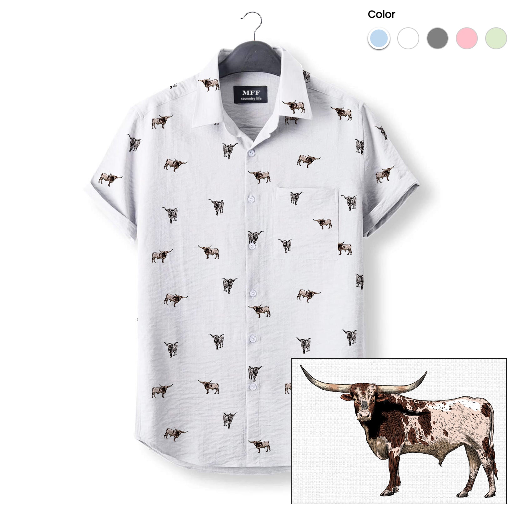 Texas Longhorn icon pattern - Button Down Shirts for farmers - myfunfarm