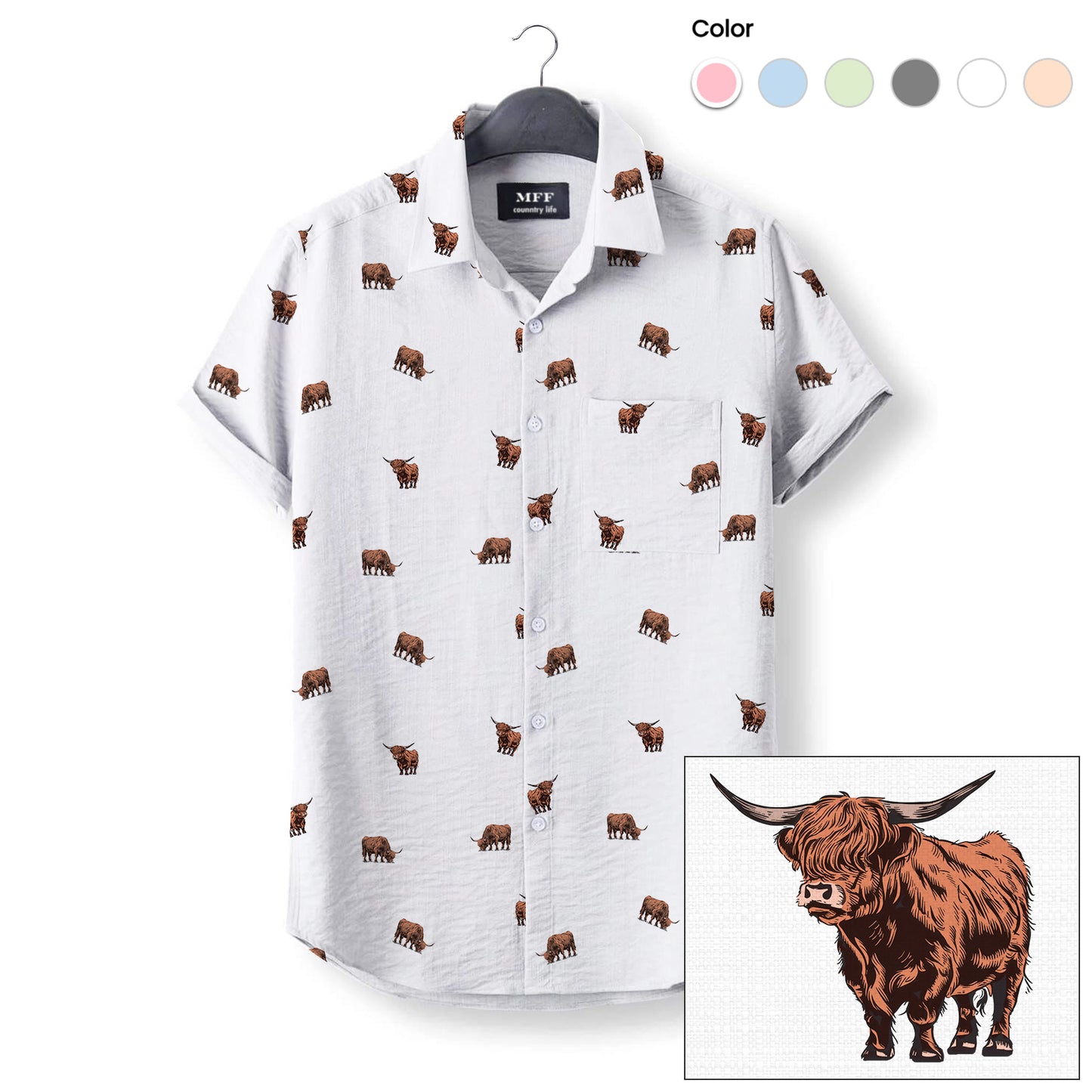 Highland Cattle icon pattern - Button Down Shirts for adult and youth - myfunfarm