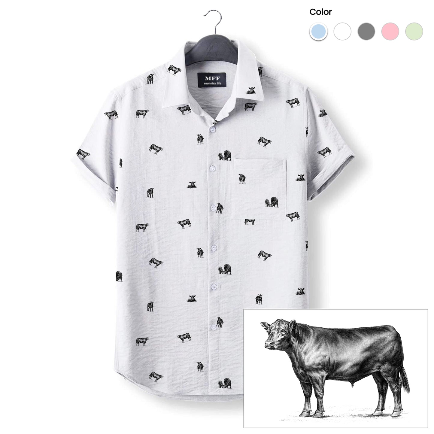 Black Angus Cattle icon pattern - Button Down Shirts for farmers