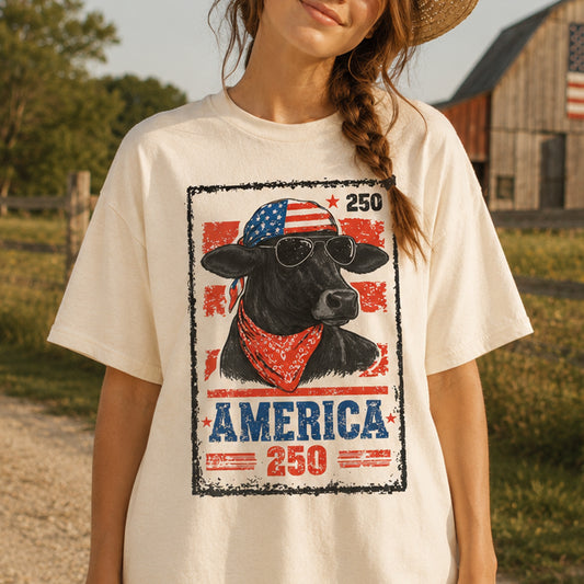 250th American Cattle Shirt, 4th of July Western Patriotic Gifts Unisex T-Shirt - myfunfarm