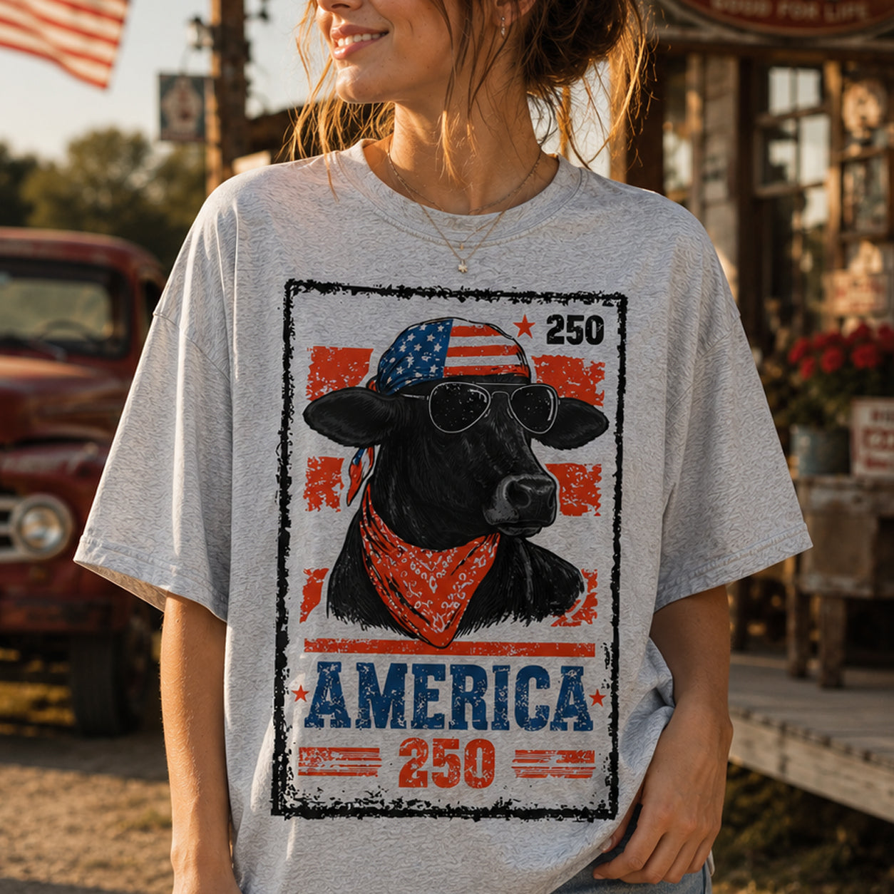 250th American Cattle Shirt, 4th of July Western Patriotic Gifts Unisex T-Shirt - myfunfarm