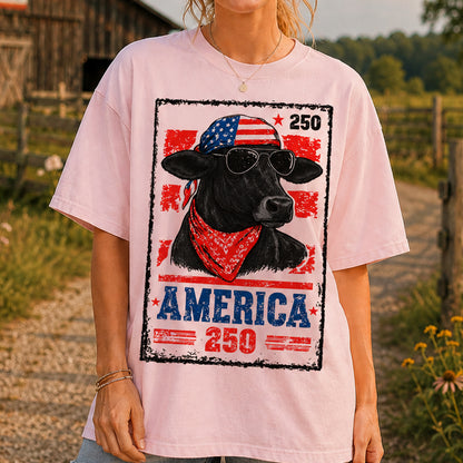 250th American Cattle Shirt, 4th of July Western Patriotic Gifts Unisex T-Shirt - myfunfarm