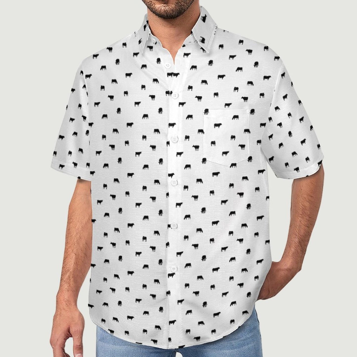 Cattle icon pattern - Men's Linen Short Sleeve Shirt for farmers - myfunfarm