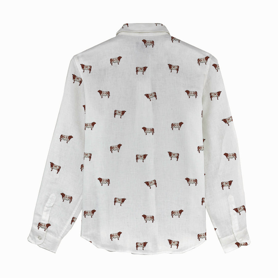 Shorthorn cattle icon pattern Women's Mock Linen Shirts for farmers