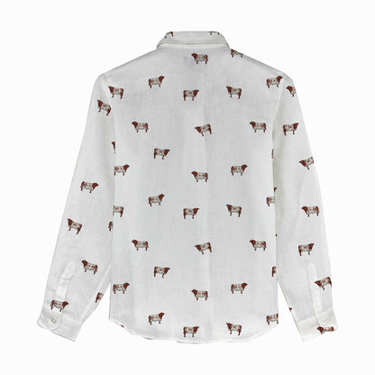 Shorthorn cattle icon pattern Women's Mock Linen Shirts for farmers