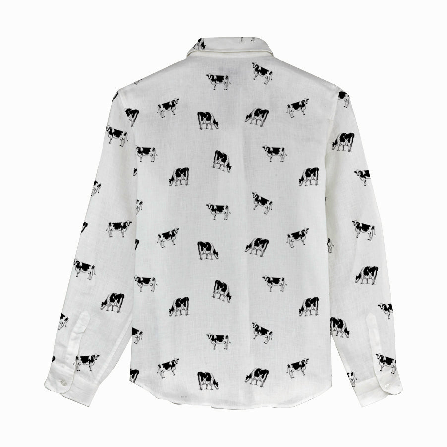 Dairy cow icon pattern Women's Mock Linen Shirts for farmers - myfunfarm