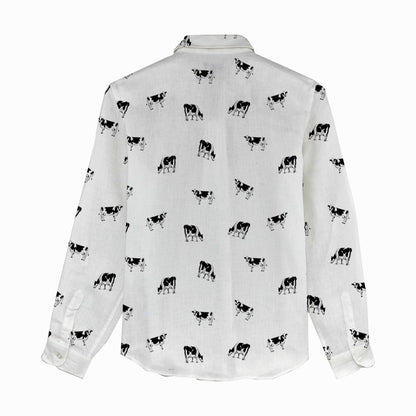 Dairy cow icon pattern Women's Mock Linen Shirts for farmers - myfunfarm