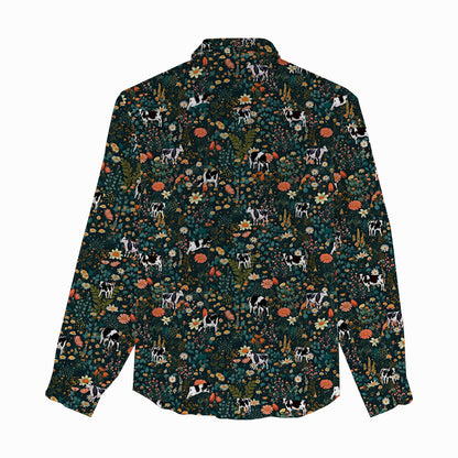 Floral Dairy cow pattern Women's Mock Linen Shirts for farmers - myfunfarm