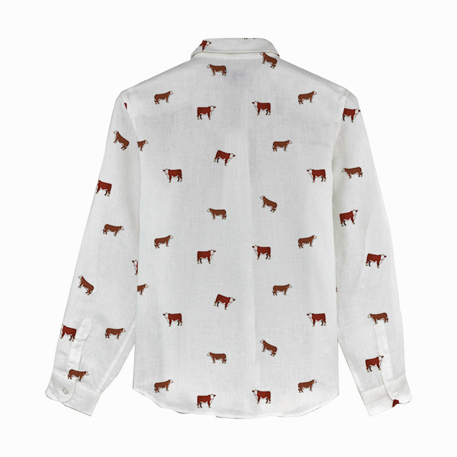 Hereford cattle icon pattern Women's Mock Linen Shirts for farmers - myfunfarm