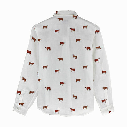 Hereford cattle icon pattern Women's Mock Linen Shirts for farmers - myfunfarm