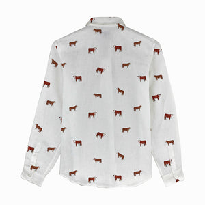 Hereford cattle icon pattern Women's Linen Shirts for farmers