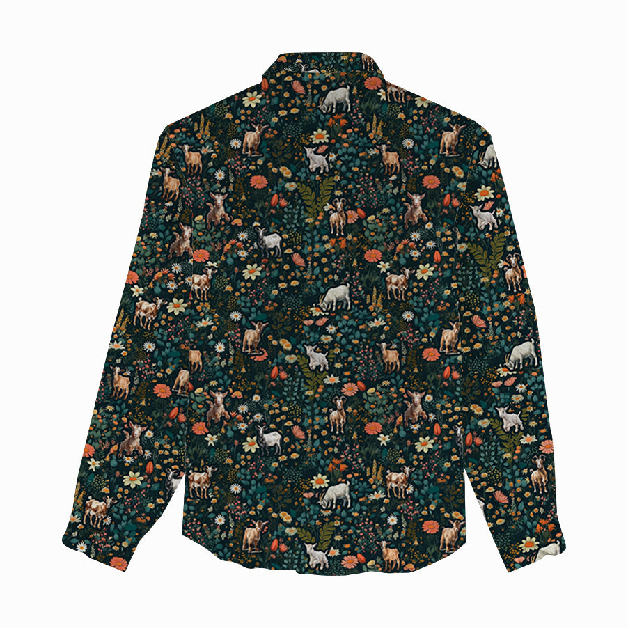 Floral Goat pattern Women's Mock Linen Shirts