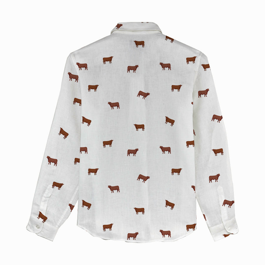 Red angus cattle icon pattern Women's Mock Linen Shirts for farmers - myfunfarm
