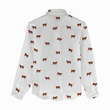 Red angus cattle icon pattern Women's Linen Shirts for farmers