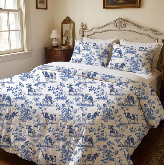 Cow French Toile de Jouy pattern Bedding set - myfunfarm