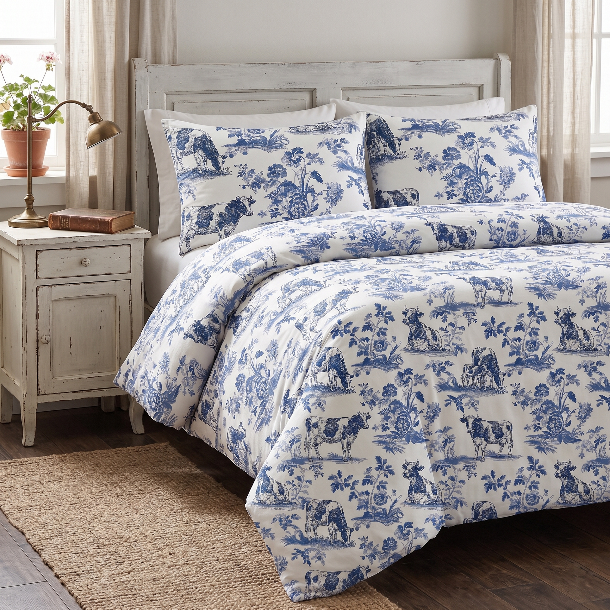 Cow French Toile de Jouy pattern Bedding set - myfunfarm