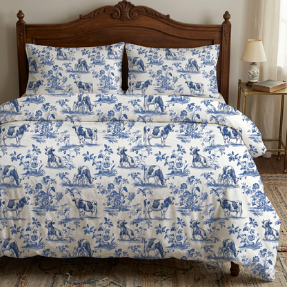 Cow French Toile de Jouy pattern Bedding set - myfunfarm