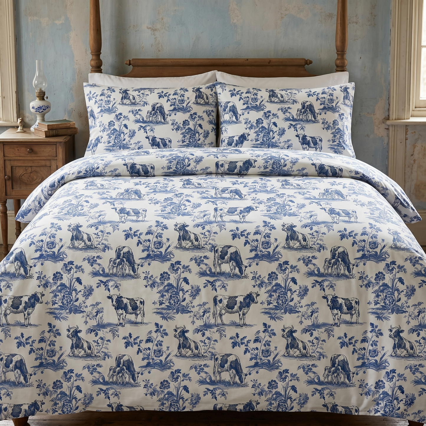 Cow French Toile de Jouy pattern Bedding set - myfunfarm