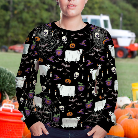 Cute Cow Ghost Halloween pattern - Unisex Hoodie, Sweatshirt, Pants for Adult and Kid - myfunfarm